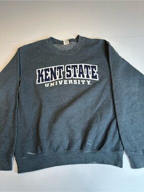 Gildan Women's Gray Crewneck Sweatshirt with White and Navy Kent State Logo